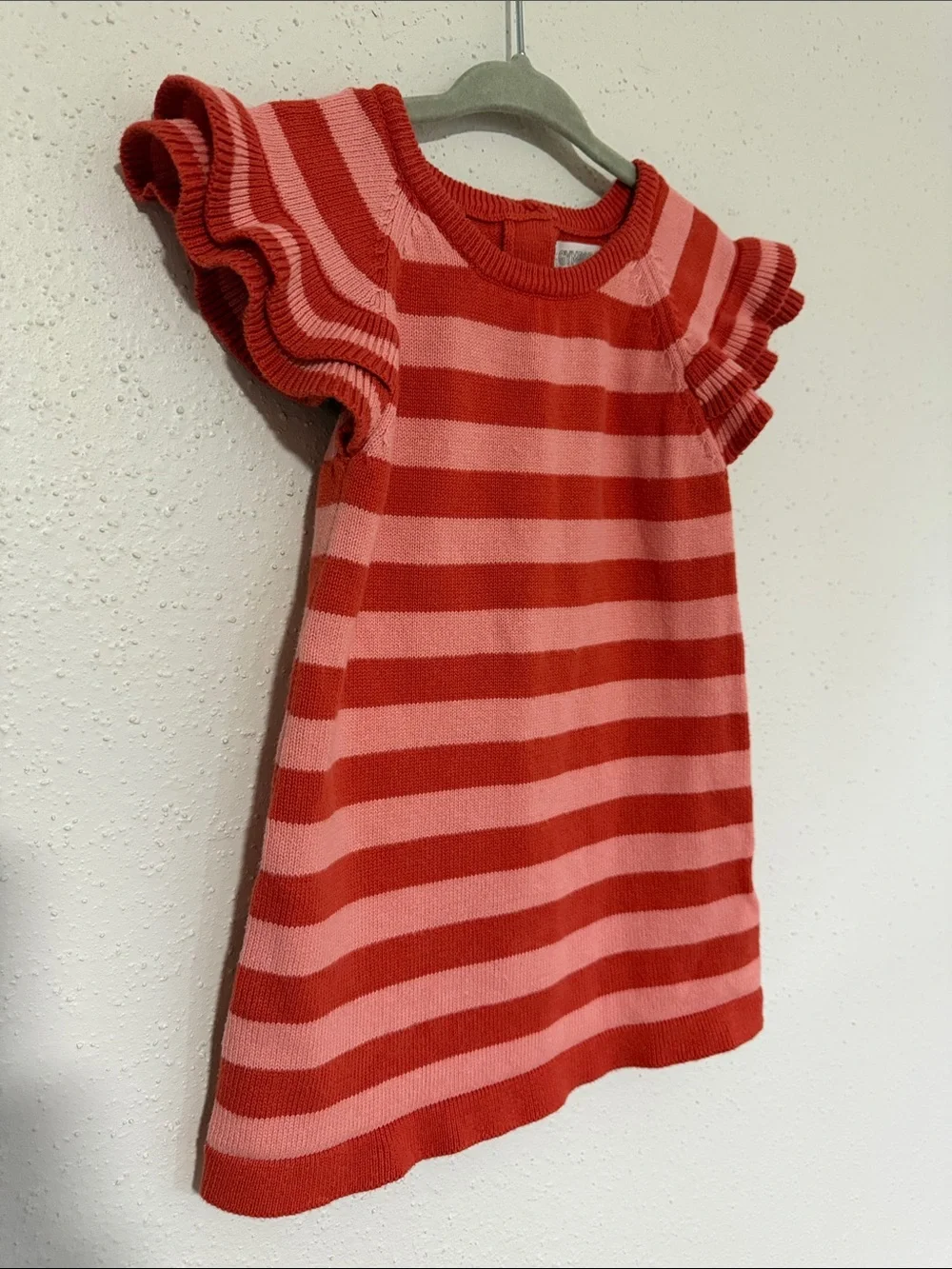 Gymboree Orange and Salmon Pink Striped Ruffle Sleeve Knit Dress